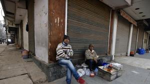 Closed shops seen at Ajmal Khan road, Karol Bagh, in New Delhi, on Tuesday, January 8, 2019, the first day of a 2-day nationwide strike called by trade unions.(Biplov Bhuyan/HT Photo) Closed shops seen at Ajmal Khan road, Karol Bagh, in New Delhi, on Tuesday, January 8, 2019, the first day of a 2-day nationwide strike called by trade unions.(Biplov Bhuyan/HT Photo)