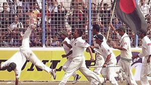 Bangladesh players celebrate after winning their first match in Test cricket.(Getty Image) Bangladesh players celebrate after winning their first match in Test cricket.(Getty Image)