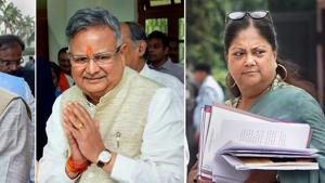 Former Chief Ministers Chhattisgarh's Raman Singh and Rajasthan's Vasundhara Raje appointed as BJP vice presidents ahead of Lok Sabha elections, in New Delhi on Jan 10.(PTI Photo) Former Chief Ministers Chhattisgarh's Raman Singh and Rajasthan's Vasundhara Raje appointed as BJP vice presidents ahead of Lok Sabha elections, in New Delhi on Jan 10.(PTI Photo)