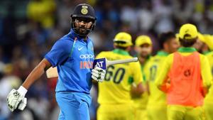 India's batsman Rohit Sharma walks back to the pavilion after his dismissal during the first one-day international (ODI) match between Australia and India at the Sydney Cricket Ground.(AFP) India's batsman Rohit Sharma walks back to the pavilion after his dismissal during the first one-day international (ODI) match between Australia and India at the Sydney Cricket Ground.(AFP)