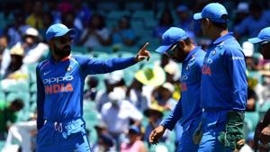 India's captain Virat Kohli (L) leads his teammates into the ground during the first one-day International (ODI) match against Australia at the Sydney Cricket Ground.(AFP) India's captain Virat Kohli (L) leads his teammates into the ground during the first one-day International (ODI) match against Australia at the Sydney Cricket Ground.(AFP)