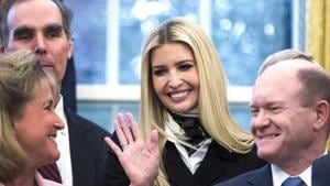 Ivanka Trump smiles during a signing ceremony for anti-human trafficking legislation with President Trump in the Oval Office at the White House in Washington, DC.(Bloomberg) Ivanka Trump smiles during a signing ceremony for anti-human trafficking legislation with President Trump in the Oval Office at the White House in Washington, DC.(Bloomberg)