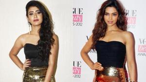 Priya Prakash Varrier and Deepika Padukone wearing similar black and gold gowns. (Instagram) Priya Prakash Varrier and Deepika Padukone wearing similar black and gold gowns. (Instagram)