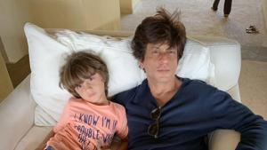 Shah Rukh Khan and his son AbRam pose for a picture on a Sunday.(Twitter) Shah Rukh Khan and his son AbRam pose for a picture on a Sunday.(Twitter)