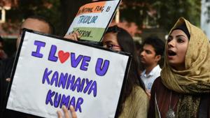 Students and activists shout slogans and protest against the arrest of an Indian student for sedition in New Delhi on March 2, 2016(AFP) Students and activists shout slogans and protest against the arrest of an Indian student for sedition in New Delhi on March 2, 2016(AFP)