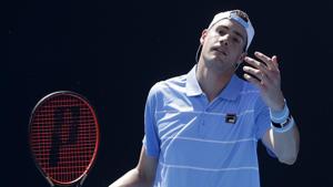 United States' John Isner reacts during his first round match against compatriot Reilly Opelka at the Australian Open.(AP) United States' John Isner reacts during his first round match against compatriot Reilly Opelka at the Australian Open.(AP)