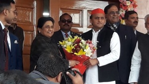 Akhilesh Yadav called on Mayawati at her residence in Lucknow to greet her on her birthday.(HT Photo) Akhilesh Yadav called on Mayawati at her residence in Lucknow to greet her on her birthday.(HT Photo)