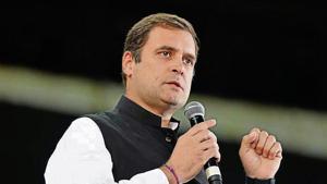 Congress president Rahul Gandhi addresses a public meeting at the Dubai International Cricket Stadium during his tour to the United Arab Emirates.(HT Photo) Congress president Rahul Gandhi addresses a public meeting at the Dubai International Cricket Stadium during his tour to the United Arab Emirates.(HT Photo)