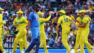 Australia's players celebrate the dismissal of India's captain Virat Kohli(AFP) Australia's players celebrate the dismissal of India's captain Virat Kohli(AFP)