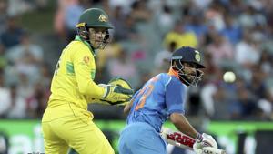 India's Virhat Kohli brings up his 50 against Australia during their one day international cricket match in Adelaide, Australia, Tuesday.(AP) India's Virhat Kohli brings up his 50 against Australia during their one day international cricket match in Adelaide, Australia, Tuesday.(AP)
