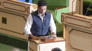 Rajasthan’s deputy CM Sachin PIlot takes oath at state assembly as the first session began on Tuesday, January 15, 2019.(HT Photo) Rajasthan’s deputy CM Sachin PIlot takes oath at state assembly as the first session began on Tuesday, January 15, 2019.(HT Photo)
