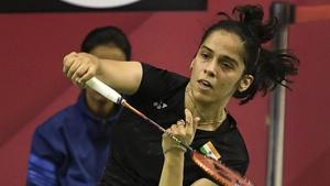 Saina Nehwal in action against Mauritius' Kate Foo Kune.(PTI) Saina Nehwal in action against Mauritius' Kate Foo Kune.(PTI)