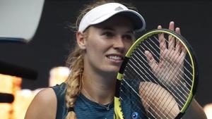 Denmark's Caroline Wozniacki celebrates after the match against Sweden's Johanna Larsson.(REUTERS) Denmark's Caroline Wozniacki celebrates after the match against Sweden's Johanna Larsson.(REUTERS)