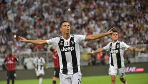 Juventus' Portuguese forward Cristiano Ronaldo celebrates his goal during their Supercoppa Italiana final between Juventus and AC Milan at the King Abdullah Sports City Stadium in Jeddah on January 16, 2019(AFP) Juventus' Portuguese forward Cristiano Ronaldo celebrates his goal during their Supercoppa Italiana final between Juventus and AC Milan at the King Abdullah Sports City Stadium in Jeddah on January 16, 2019(AFP)