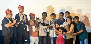 The team of Marathi film Chumbak received the Government of Maharashtra, Sant Tukaram award for the best Marathi film at 17th PIFF on Thursday.(Ravindra Joshi/HT PHOTO)