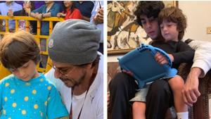 Shah Rukh Khan’s sons Aryan and AbRam are seen bonding in a new picture shared by the actor.(Instagram) Shah Rukh Khan’s sons Aryan and AbRam are seen bonding in a new picture shared by the actor.(Instagram)