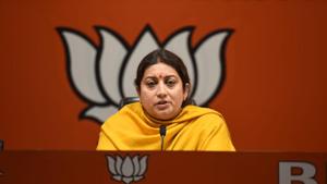 Union Minister, Smriti Irani address a press conference at BjP headquarter Deendayal Upadhyay Marg, Photos by Amal KS(HT Photo) Union Minister, Smriti Irani address a press conference at BjP headquarter Deendayal Upadhyay Marg, Photos by Amal KS(HT Photo)