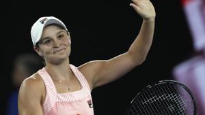Australia's Ashleigh Barty celebrates after defeating Greece's Maria Sakkari during their third round match at the Australian Open tennis championships in Melbourne.(AP) Australia's Ashleigh Barty celebrates after defeating Greece's Maria Sakkari during their third round match at the Australian Open tennis championships in Melbourne.(AP)