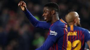 Barcelona's Ousmane Dembele celebrates scoring their first goal(REUTERS)