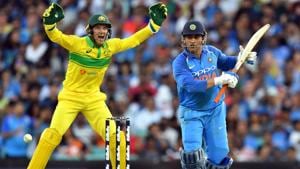 MS Dhoni in action during the first one-day international (ODI) match between Australia and India.(AFP)