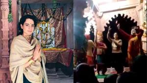 Kangana Ranaut performing at a temple in Mandi ahead. Kangana Ranaut performing at a temple in Mandi ahead.