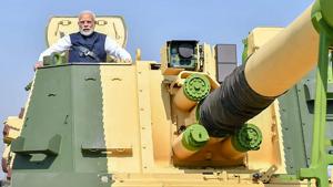 L&T had in 2017 won the Rs 4,500-crore contract from the Ministry of Defence to supply 100 units of K9 Vajra-T 155 mm/52 calibre tracked self-propelled gun systems to the Indian Army under the Centre’s ‘Make in India’ initiative.(PTI) L&T had in 2017 won the Rs 4,500-crore contract from the Ministry of Defence to supply 100 units of K9 Vajra-T 155 mm/52 calibre tracked self-propelled gun systems to the Indian Army under the Centre’s ‘Make in India’ initiative.(PTI)
