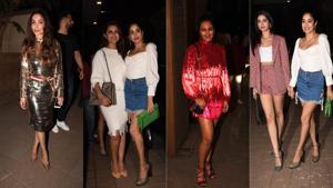 Malaika Arora, Parineeti Chopra, Janhvi Kapoor, Sonakshi Sinha and Khushi Kapoor at Punit Malhotra’s birthday bash.(Viral Bhayani) Malaika Arora, Parineeti Chopra, Janhvi Kapoor, Sonakshi Sinha and Khushi Kapoor at Punit Malhotra’s birthday bash.(Viral Bhayani)