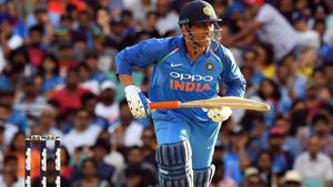 MS Dhoni in action during the India vs Australia ODI series.(AFP)