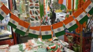 Memorabilia depicting the Indian national flag is displayed for sale in Siliguri on January 24, 2018.(AFP File Photo) Memorabilia depicting the Indian national flag is displayed for sale in Siliguri on January 24, 2018.(AFP File Photo)