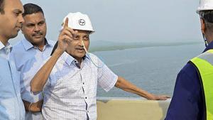 Panaji: Goa Chief Minister Manohar Parrikar inspects the work of an under-construction bridge on Mandovi River, in Panaji.(PTI) Panaji: Goa Chief Minister Manohar Parrikar inspects the work of an under-construction bridge on Mandovi River, in Panaji.(PTI)