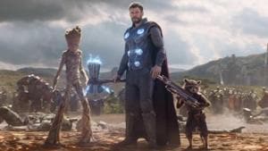 Rocket Raccoon, Thor and Groot in a still from Avengers: Infinity War. Rocket Raccoon, Thor and Groot in a still from Avengers: Infinity War.