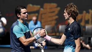 Canada’s Milos Raonic shakes hands with Germany's Alexander Zverev after their match(REUTERS) Canada’s Milos Raonic shakes hands with Germany's Alexander Zverev after their match(REUTERS)