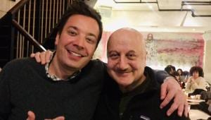 Anupam Kher poses with Jimmy Fallon in New York. Anupam Kher poses with Jimmy Fallon in New York.