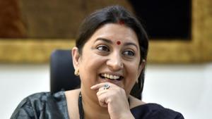 Opposition joining hands to save themselves, stop Modi’s development: Smriti Irani. ( Photo by Sonu Mehta/ Hindustan Times)(Sonu Mehta/HT PHOTO) Opposition joining hands to save themselves, stop Modi’s development: Smriti Irani. ( Photo by Sonu Mehta/ Hindustan Times)(Sonu Mehta/HT PHOTO)