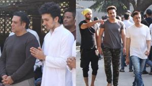 Govinda with son Yashvardan Ahuja at cousin Dumpy Ahuja’s funeral.(Viral Bhayani) Govinda with son Yashvardan Ahuja at cousin Dumpy Ahuja’s funeral.(Viral Bhayani)