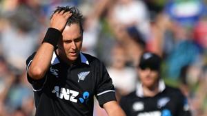 New Zealand's Trent Boult (L) reacts after a leg-before-wicket (LBW) appeal was turned down during the first one-day international (ODI) cricket match between New Zealand and India at McLean Park in Napier.(AFP) New Zealand's Trent Boult (L) reacts after a leg-before-wicket (LBW) appeal was turned down during the first one-day international (ODI) cricket match between New Zealand and India at McLean Park in Napier.(AFP)