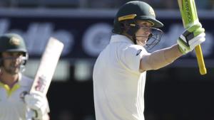 Australia's Marnus Labuschagne waves his bat after he reached his fifty.(AP) Australia's Marnus Labuschagne waves his bat after he reached his fifty.(AP)