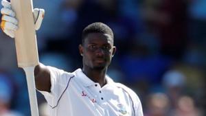 Jason Holder celebrates after scoring a double ton.(Action Images via Reuters)