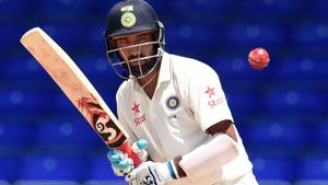 Cheteshwar Pujara plays a shot.(AFP) Cheteshwar Pujara plays a shot.(AFP)