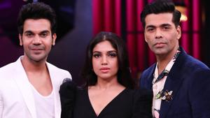 Rajkummar Rao, Bhumi Pednekar and Karan Johar on Koffee with Karan.(Star World) Rajkummar Rao, Bhumi Pednekar and Karan Johar on Koffee with Karan.(Star World)