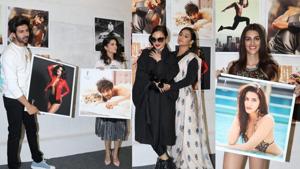 Kartik Aaryan, Sunny Leone, Rekha, Vidya Balan and Kriti Sanon at Dabboo Ratnani’s calendar launch.(Viral Bhayani) Kartik Aaryan, Sunny Leone, Rekha, Vidya Balan and Kriti Sanon at Dabboo Ratnani’s calendar launch.(Viral Bhayani)