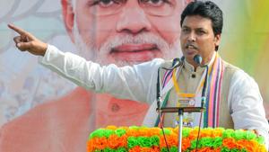 Biplab Deb said he is confident that Prime Minister Narendra Modi will be elected the next prime minister of the country.(PTI) Biplab Deb said he is confident that Prime Minister Narendra Modi will be elected the next prime minister of the country.(PTI)