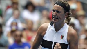 Victoria Azarenka of Belarus reacts during her first round match against Germany's Laura Siegemund.(AP) Victoria Azarenka of Belarus reacts during her first round match against Germany's Laura Siegemund.(AP)