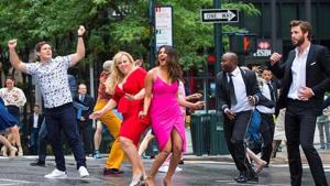Priyanka Chopra, Rebel Wilson, Adam Levine and Liam Hemsworth in a still from Isn’t It Romantic. Priyanka Chopra, Rebel Wilson, Adam Levine and Liam Hemsworth in a still from Isn’t It Romantic.
