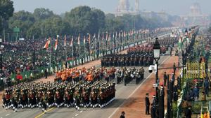 An Indian army contingents marches during the Republic Day parade in New Delhi on January 26.(AFP) An Indian army contingents marches during the Republic Day parade in New Delhi on January 26.(AFP)