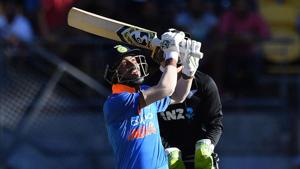 Hardik Pandya hits a six during the fifth one-day international (ODI) match between New Zealand and India.(AFP) Hardik Pandya hits a six during the fifth one-day international (ODI) match between New Zealand and India.(AFP)
