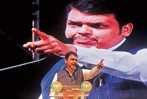 Chief Minister Devendra Fadnavis addresses BJP youth wing workers at Somaiya Ground in Sion, on Sunday.(Bhushan Koyande/HT) Chief Minister Devendra Fadnavis addresses BJP youth wing workers at Somaiya Ground in Sion, on Sunday.(Bhushan Koyande/HT)