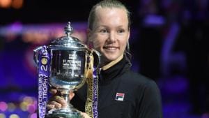 Kiki Bertens poses with the trophy after her victory over Croatia's Donna Vekic.(AFP) Kiki Bertens poses with the trophy after her victory over Croatia's Donna Vekic.(AFP)