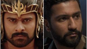 Prabhas in a still from Baahubali (L) and Vicky Kaushal in Uri (R). Prabhas in a still from Baahubali (L) and Vicky Kaushal in Uri (R).