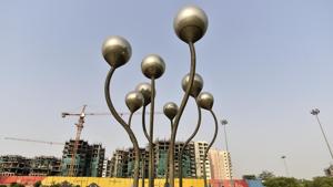 The 35-feet-high steel work — eight big stainless steel sprouts — was created in 2008 by artist Vibhor Sogani near the East Kidwai Nagar Redevelopment project.(Sanchit Khanna/HT Photo) The 35-feet-high steel work — eight big stainless steel sprouts — was created in 2008 by artist Vibhor Sogani near the East Kidwai Nagar Redevelopment project.(Sanchit Khanna/HT Photo)